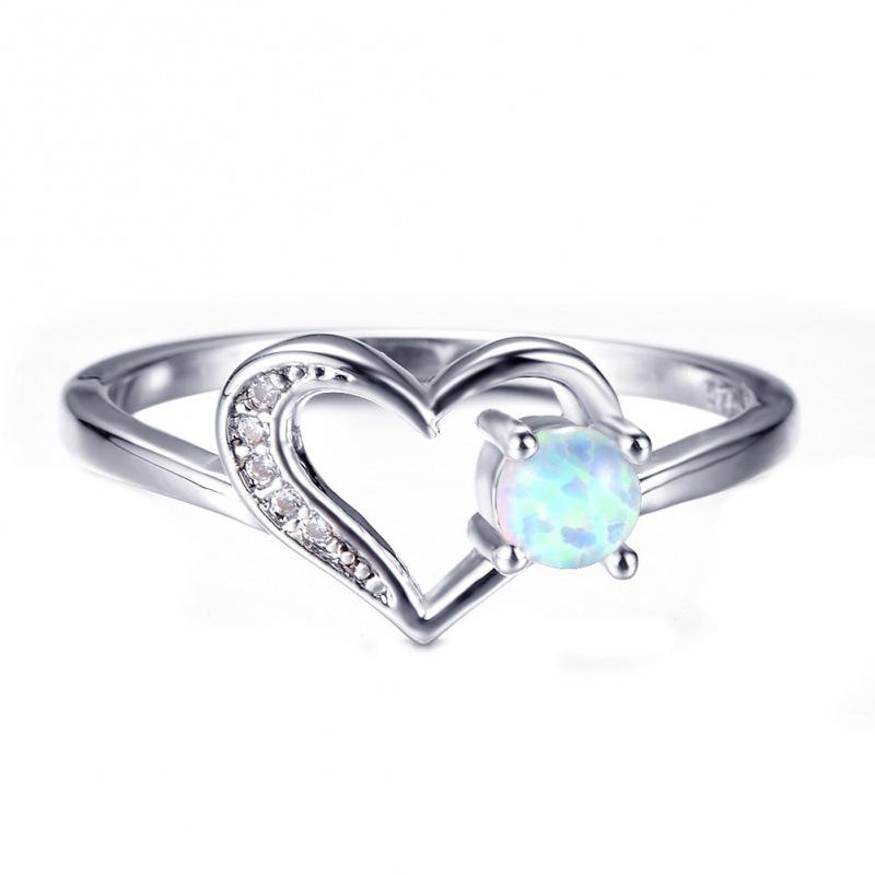 Wish simple style S round white blue purple opal + hollow peach heart women s versatile ring no. 6 белый