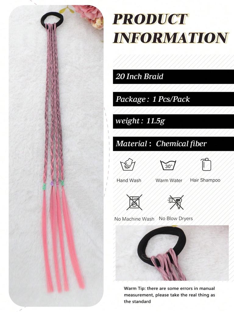 Synthetische Haarteile 20-Zoll-Pferdeschwanz Farbige Zöpfe Haarverlängerungen Mit Gummibändern Regenbogen Geflochtene Accessoires Für Frauen Party Highlights Cosplay