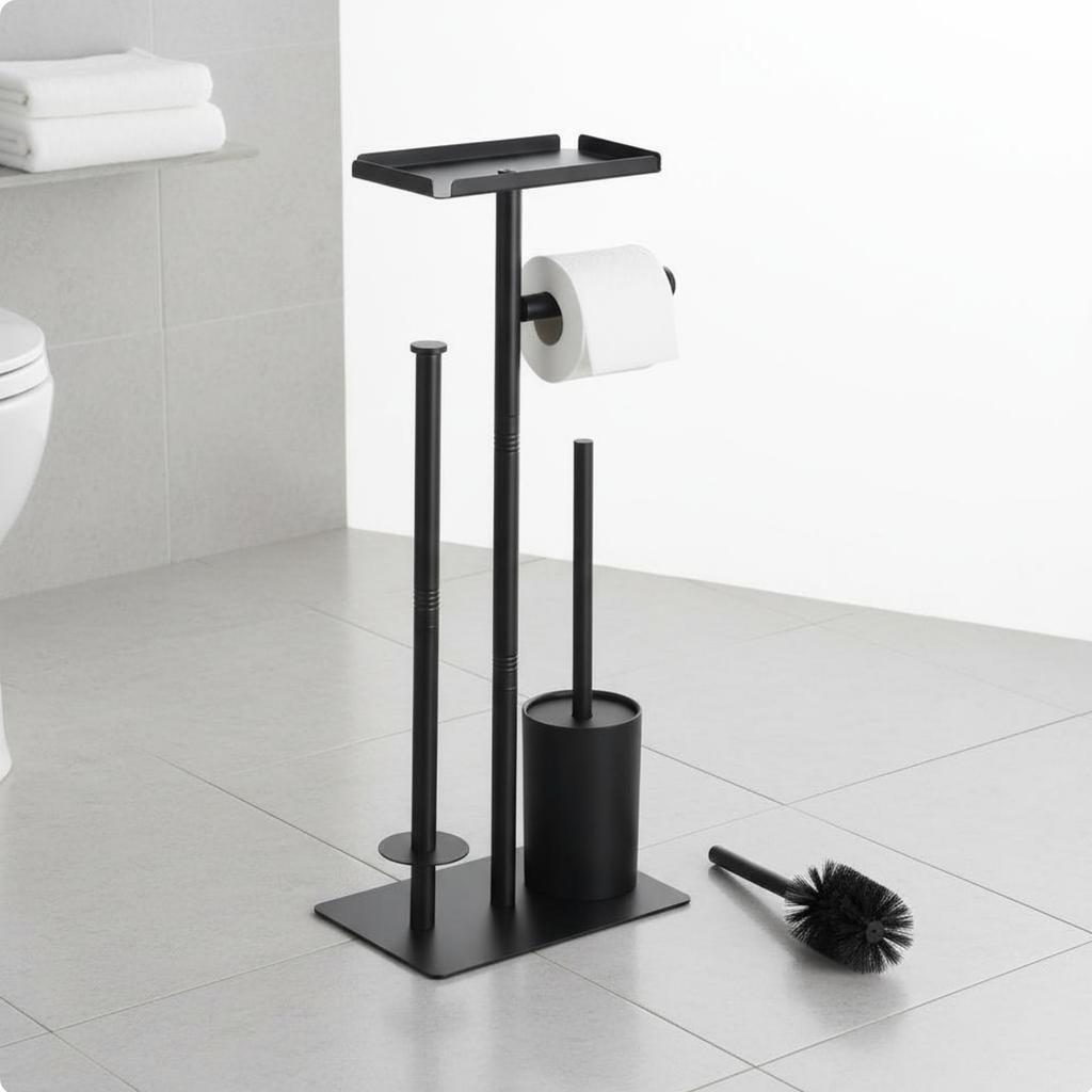 Toilet Paper Stand with Brush and Shelf Easy Assembly Bathroom Storage Rack with Toilet Brush Bathroom Tissue Storage Rack