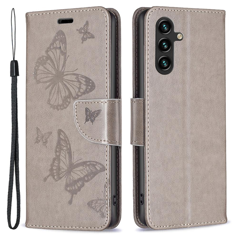 

For Samsung Galaxy A35 5G Case Butterfly Imprinted Leather Cover with Stand Wallet Grey