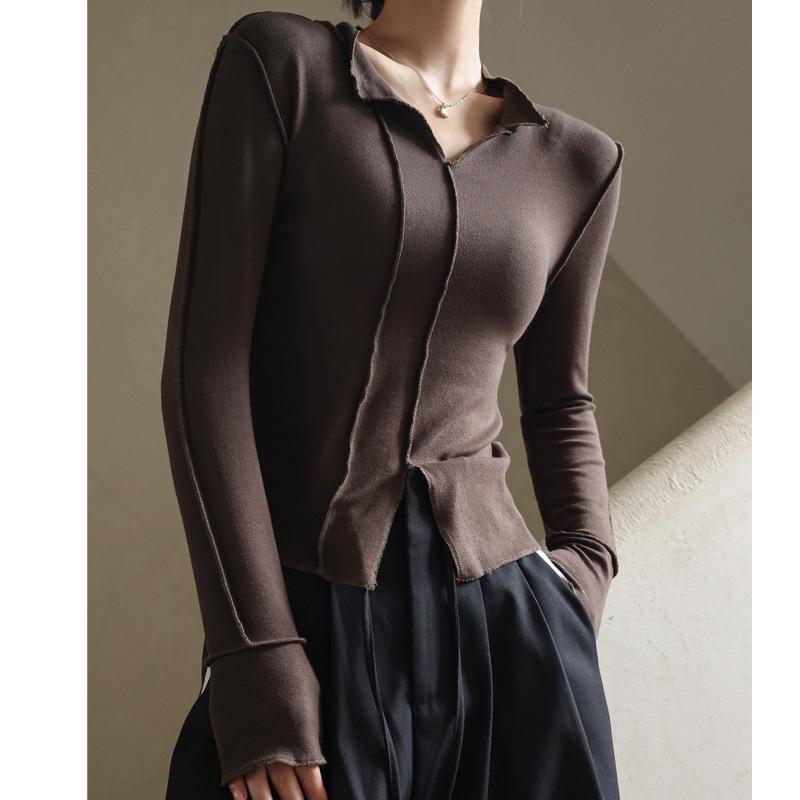 

Women s Autumn Modal V-Neck Slim-Fit Long-Sleeve Top M (95-115 jin) чёрный