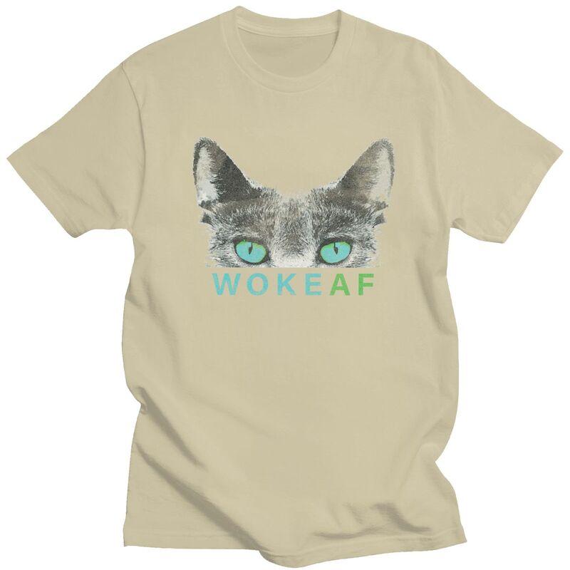 Woke AF Black Cat T Shirt Unisex Short Sleeve Tshirts Summer Streetwear Casual Graphic Tee Father Loose Oversized Clothing