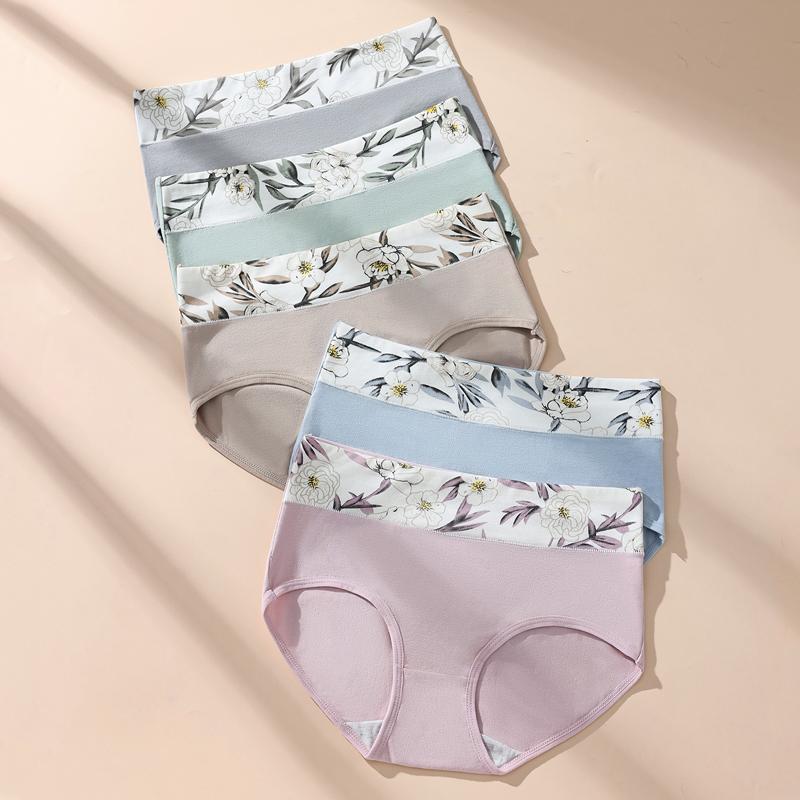 

5 шт. Женские хлопковые трусики с высокой посадкой, нижнее белье с принтом, трусики для девочек, сексуальные трусики, большой размер, мягкие трусы, бесшовное женское белье XXL разноцветный