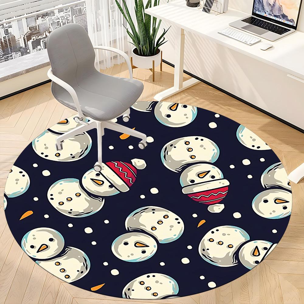 1PC Snowmen Winter Office Round Area Rug, Mat Suitable For Office, Under Office Chairs Bedroom Living Room Home Decor, Room Deco