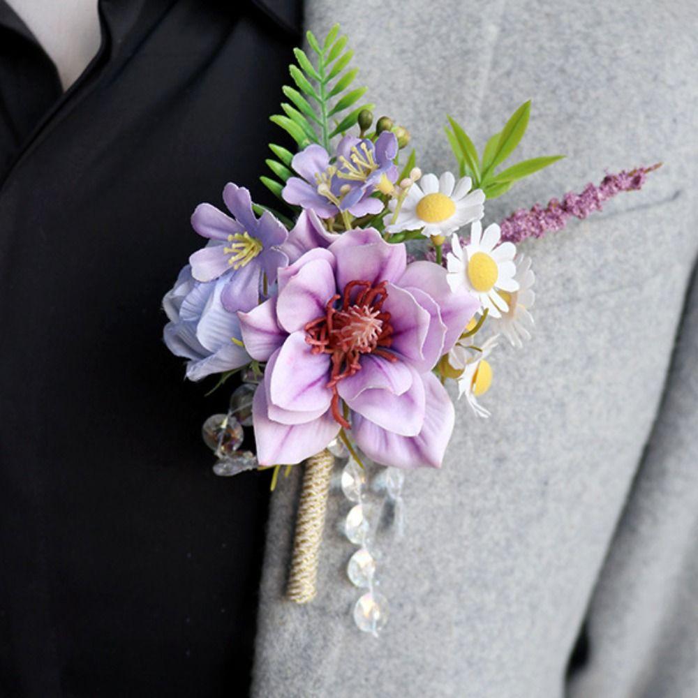 Handmade Groom Boutonniere Artificial Flower Wrist Corsage Bridal Corsage  Wedding Accessories