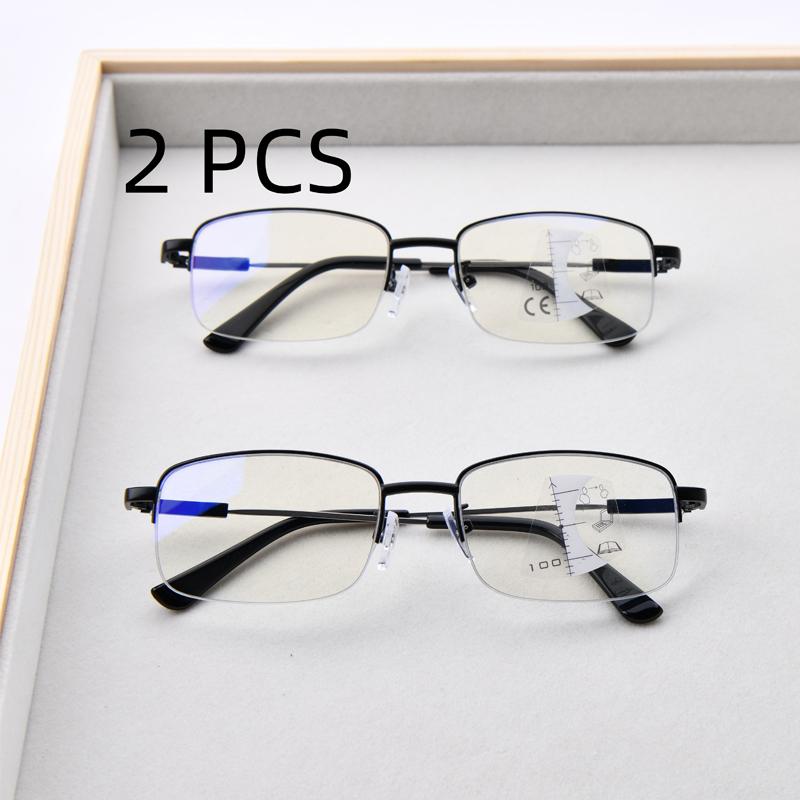 2Pcs Suit Fashion Multifocal Reading Glasses For Men Women New Trend Square Presbyopia With Far Sight Unisex Vintage Hyperopia E