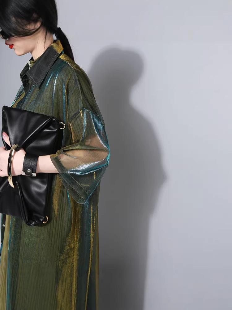 2025 Women's Mid-Length Laser Color-Changing See-Through Sun Protection Shirt Jacket