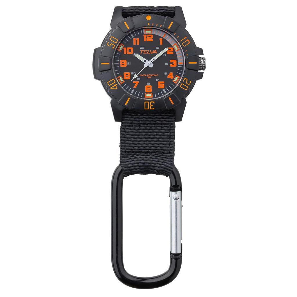 CREPHA Pocket Watch Analog Carabiner Watch Waterproof Nylon Strap Black Dial Black (Klepha) CB-A272-OR Men's