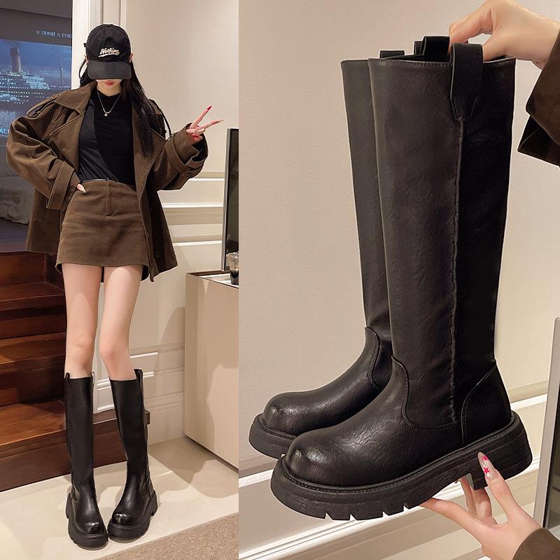 Thick-soled Boots Children's Autumn and Winter 25 New Autumn and Winter Heightened Thick Heel Martin Boots Tall Knight Chelsea Women's Boots