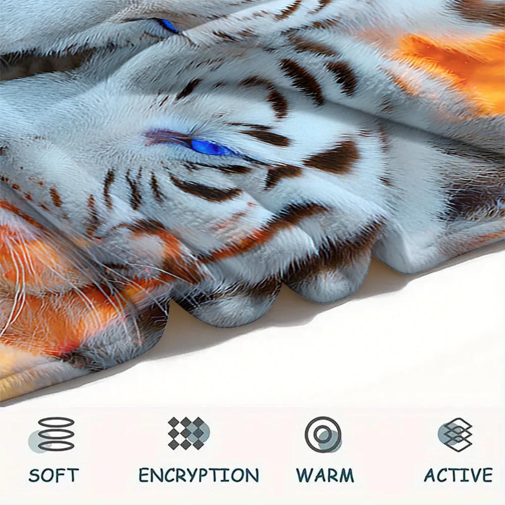White Tiger Print Flannel Blanket, High quality Comfortable for All Seasons, Home Decor, Warmth and Comfort, Perfect for Christmas Gifts