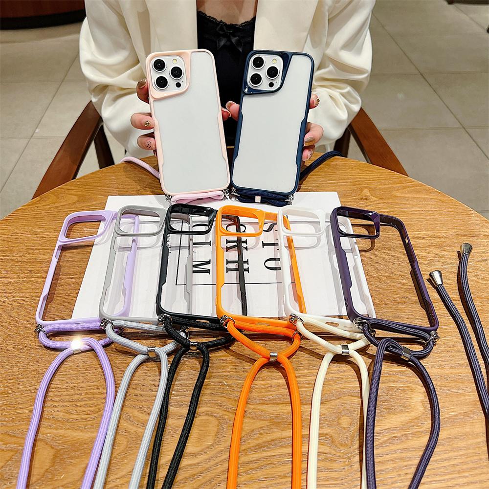 Crossboby Lanyard Cord Rope Necklace Case für iPhone 15 11 13 Pro Max 12 14 Plus Blade Pattern Clear Hard Acrylic Phone Cover