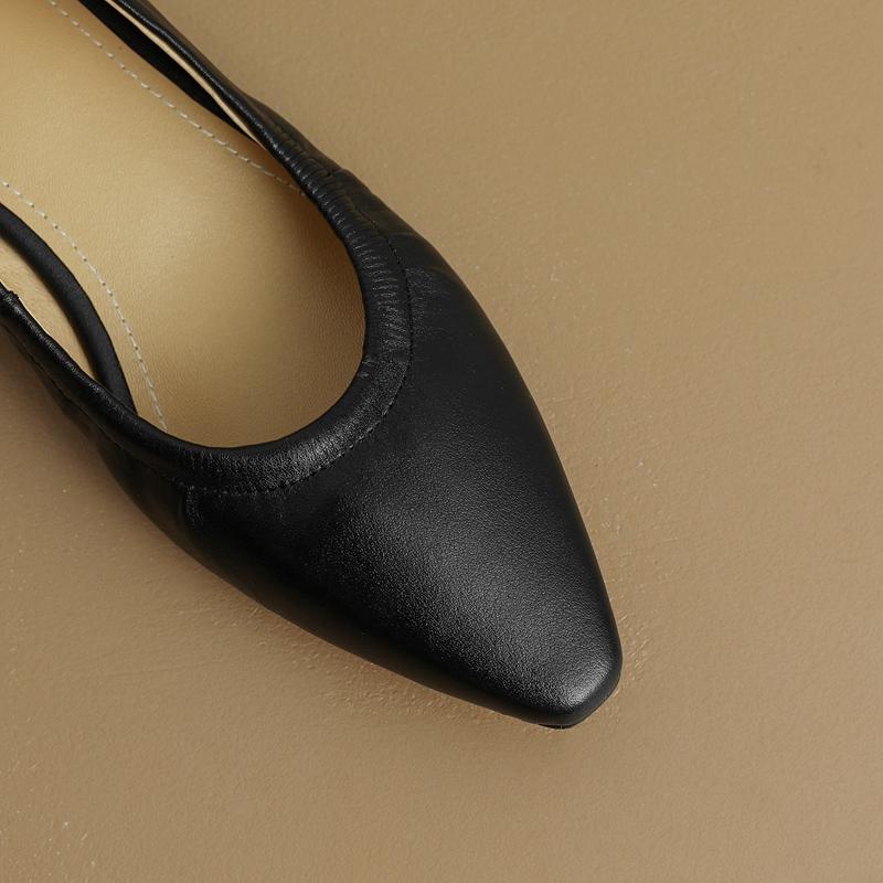 Fashion Women's New Spring and Autumn Square Head Genuine Leather Cowhide Comfortable Low Heel Elastic Large Oxford Single Shoes