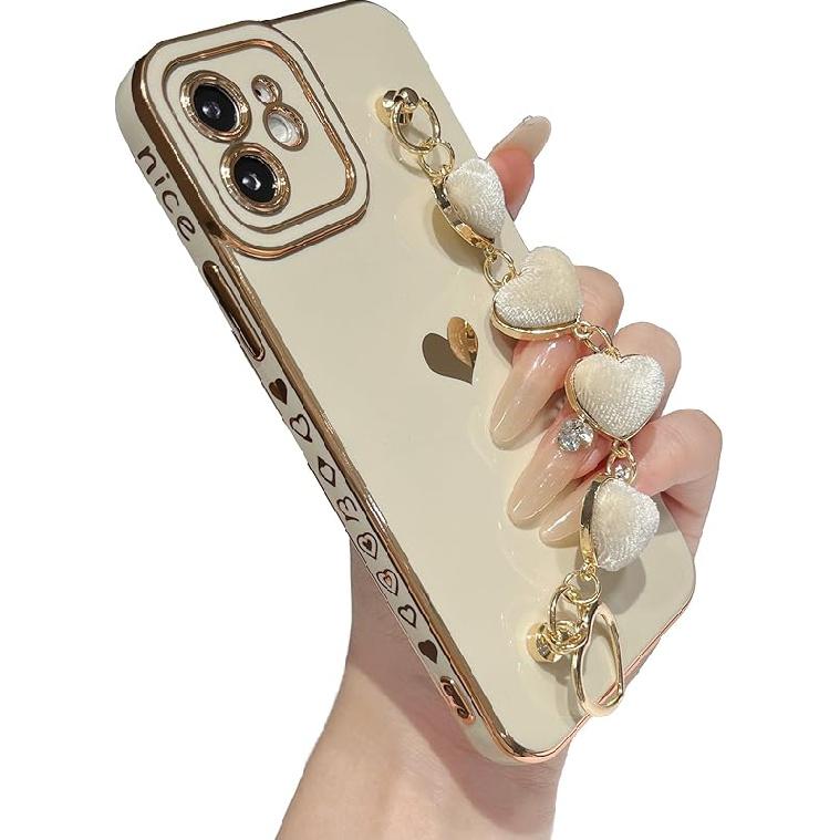 Caseative for iPhone 12 Case,Cute Plating Love Heart Wrist Strap Chain Bracelet Soft Compatible with iPhone Case for Women Girls (Red,iPhone 12) белый