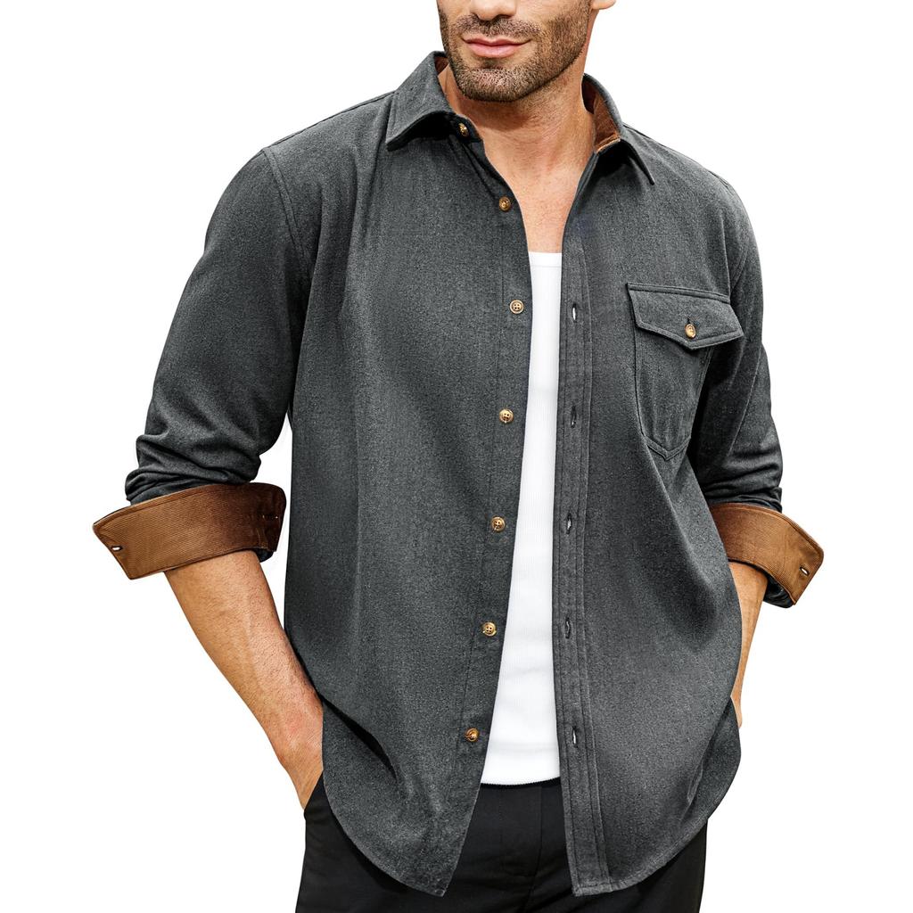 Men's -color Casual And Fashionable Long-sleeved Lapel Workwear Button-down Shirt