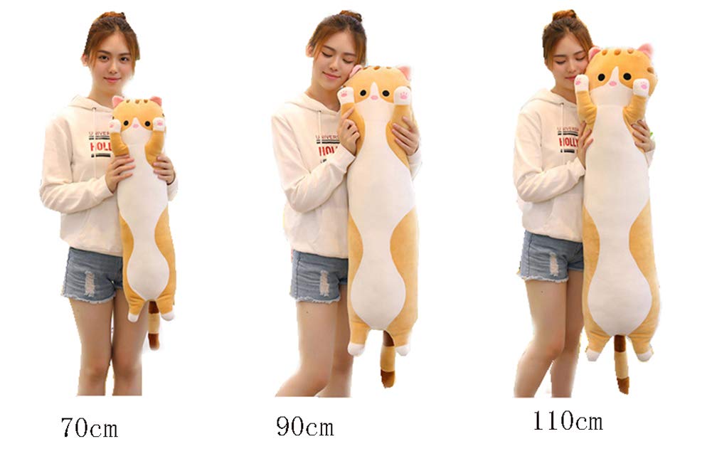 Cute Long-Body Cat Plush Toy, Soft Body Pillow, Birthday Gift (Brown, 70cm)