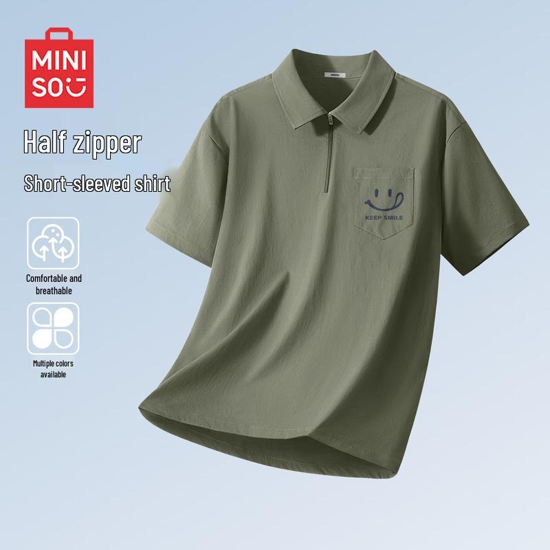 MINISO Men s Summer Half-Zip Short Sleeve Shirt 2XL