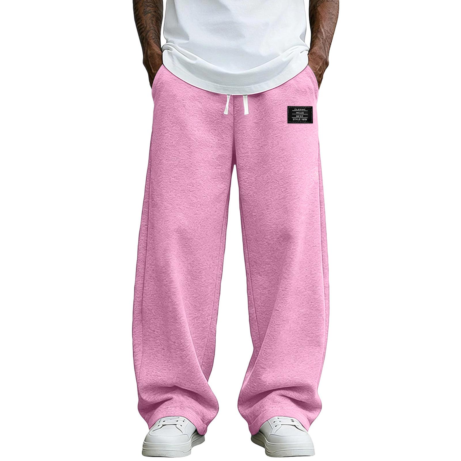 Heima B Heren losse wijde sweatpants met verstelbare trekkoord tailleband en opgestikte zakken Casual atletische broek L roze
