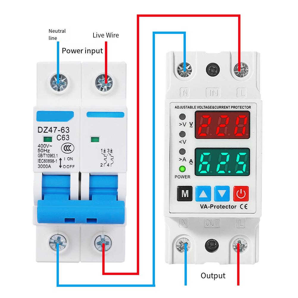 Einstellbarer Überspannungs- und Überstromschutz AC 220V Doppelanzeige Spannungs- und Stromüberwachung mit automatischer Abschaltung
