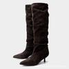 Winter new product retro pointed heel long tube stacking boots women's autumn and winter suede knight boots high boots