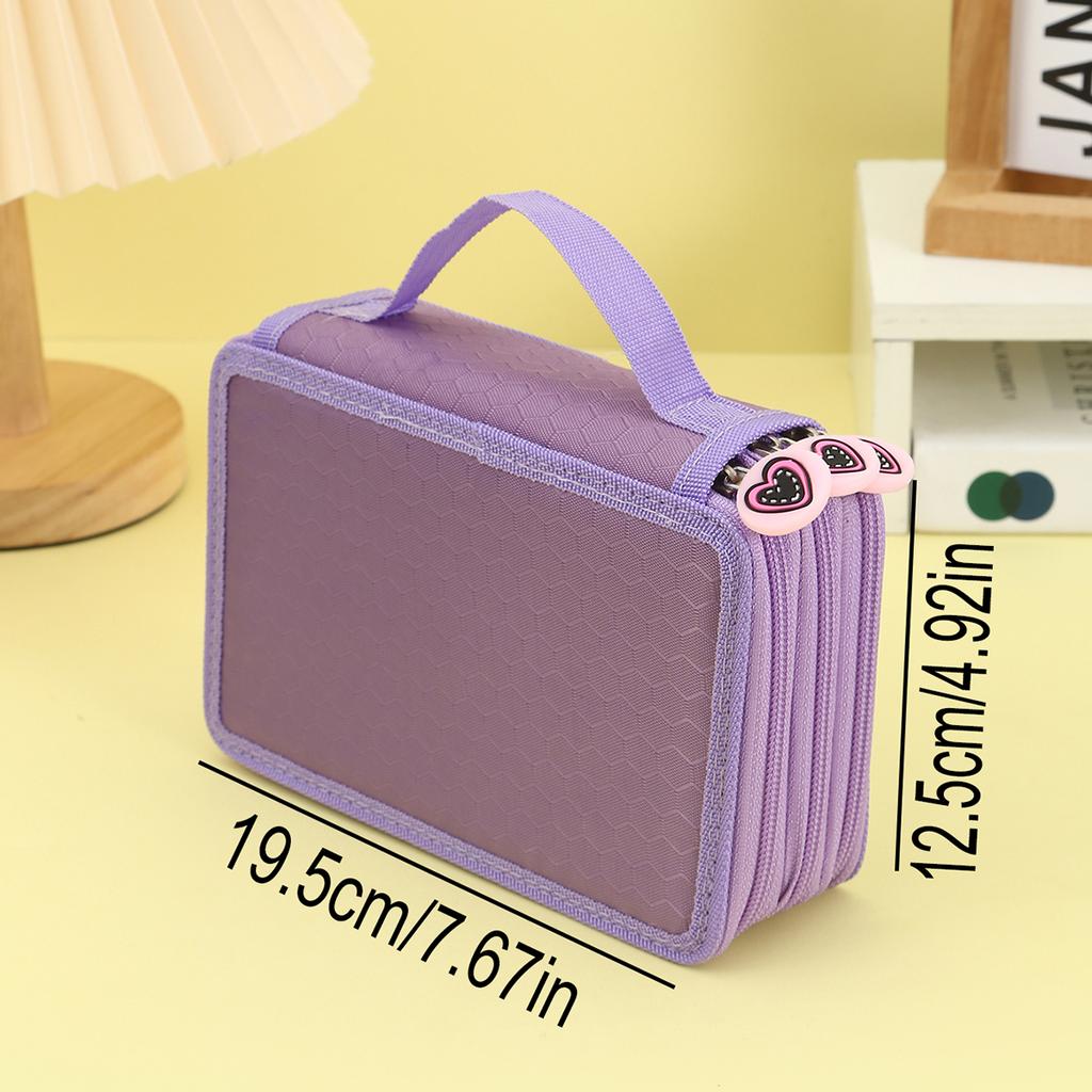 Heart-shaped zipper pull Three-layer pencil case, portable exquisite stationery storage bag, essential art drawing pencil case