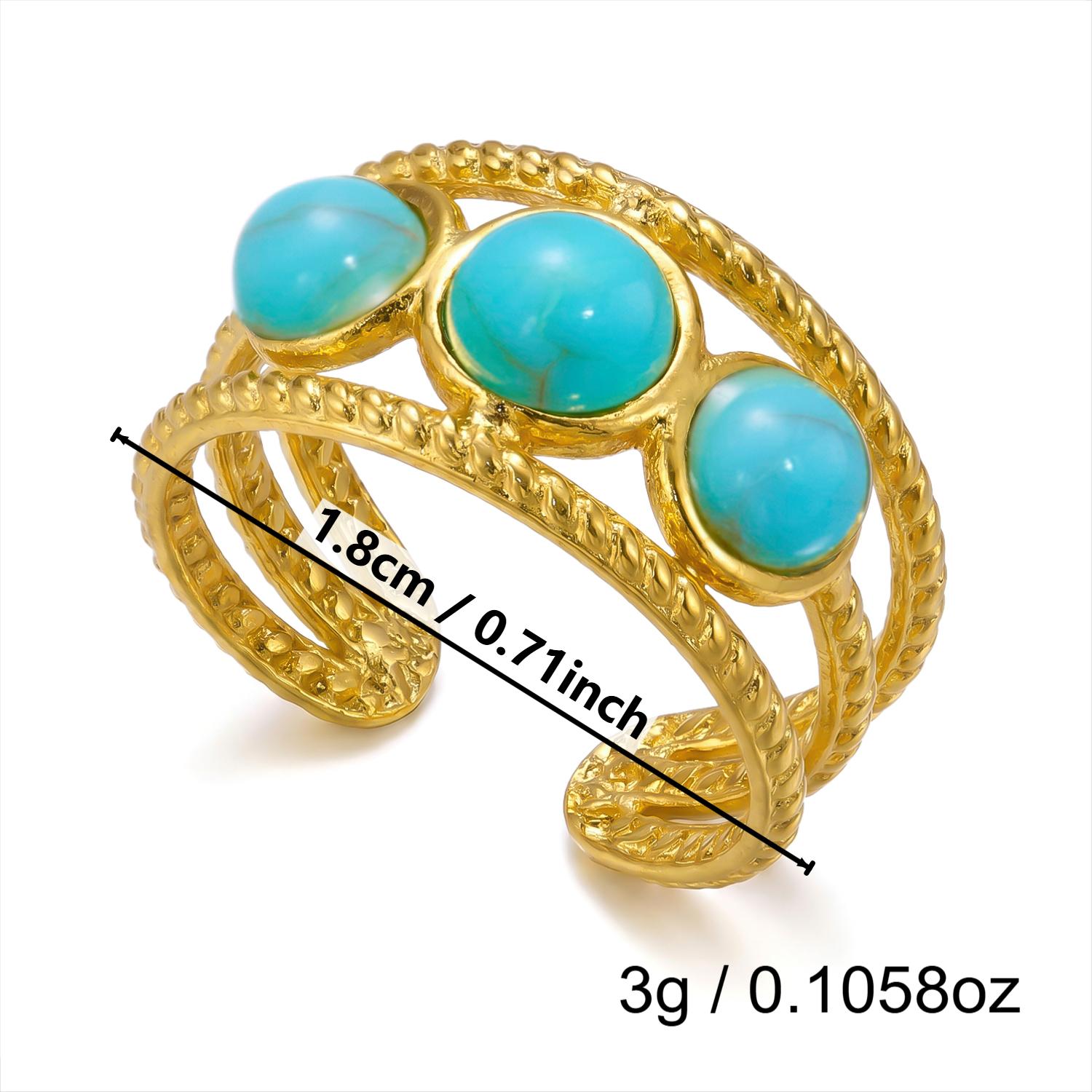 Retro Engraved Radiant Green Veined Stone Ring for Women Stainless Steel Antique Gold Chunky Wide Band Boho Jewelry