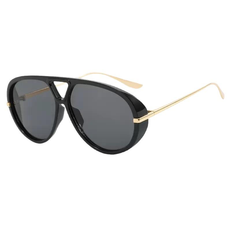 Fashion Sunglasses: Unisex Double Bridge Large Frame Pilot Style with Curved Temples
