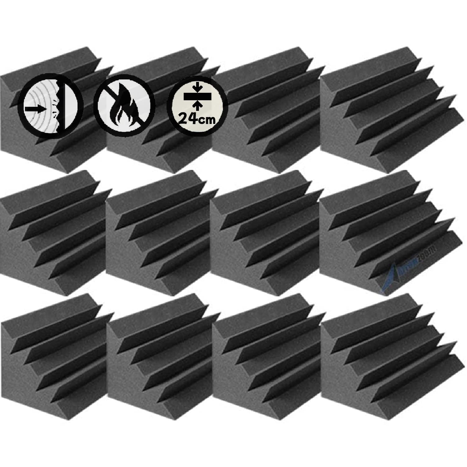 

Arrowzoom 12 штук Чорні кутові басові пастки, 120 x 120 x 240 мм, Звукопоглинаючий матеріал з акустичної піни, Поліуретан Коефіцієнт шумопоглинання