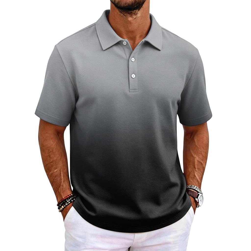 Men Short Sleeve Polo Shirt Classic Fit Lightweight Breathable Fabric Business Casual Solid Basic Collar Top