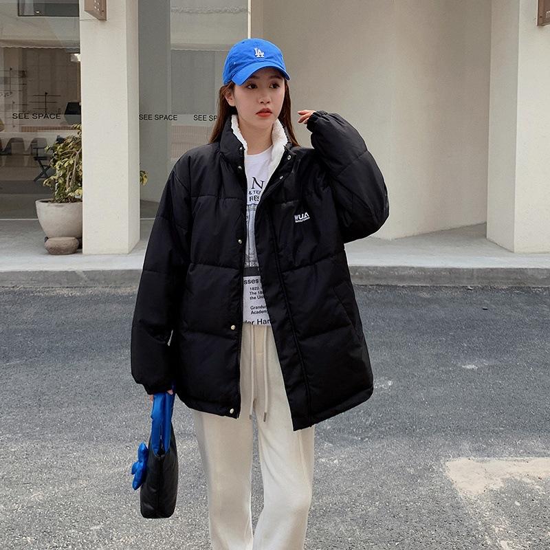 

Хлопковая одежда женская короткие модели носят корейскую свободную хлопковую одежду с обеих сторон, зимняя одежда стойки-воротники и флисовые куртки из овечьей шерсти M чёрный