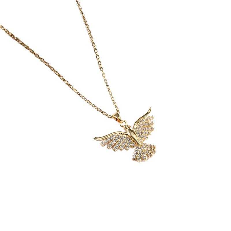 Gradient Diamond Feather Sword Pendant Necklace with Angel Wings Design