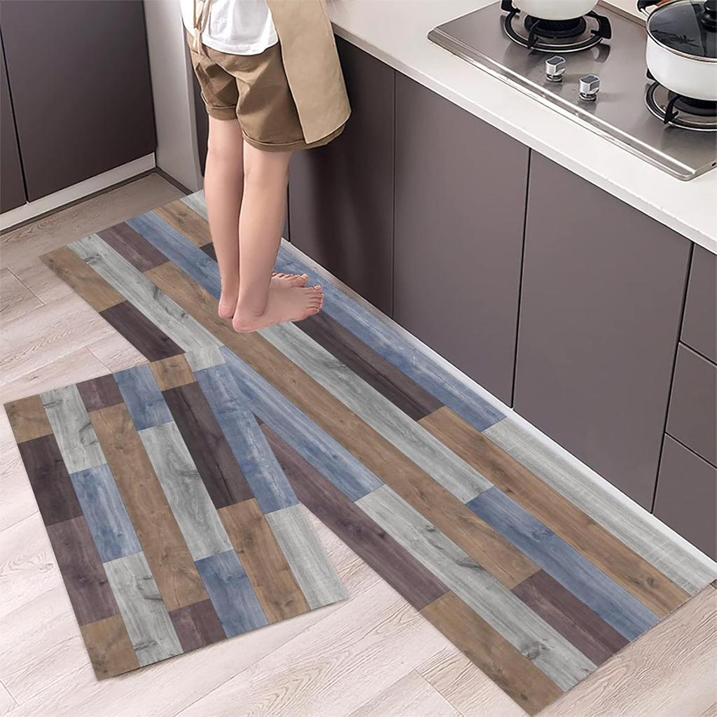 1/2PCS Vintage Wooden Kitchen Floor Mat Comfort Non-Slip Interior Area Foot Mat Home Decor Laundry Balcony Carpet