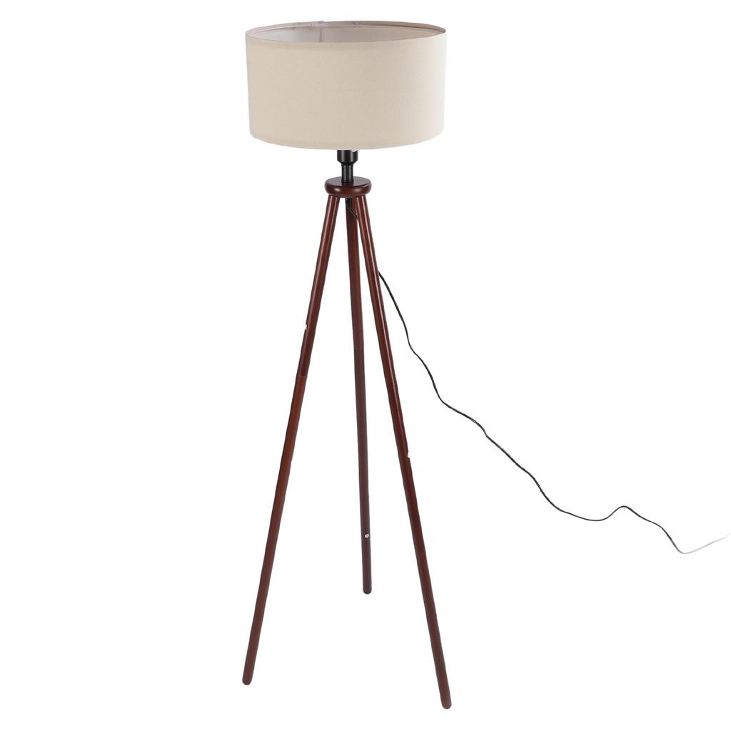 Wood Tripod Floor Lamp Mid Century Flax Lampshade Modern Design Foot Pedal Switch Standing Lamp for