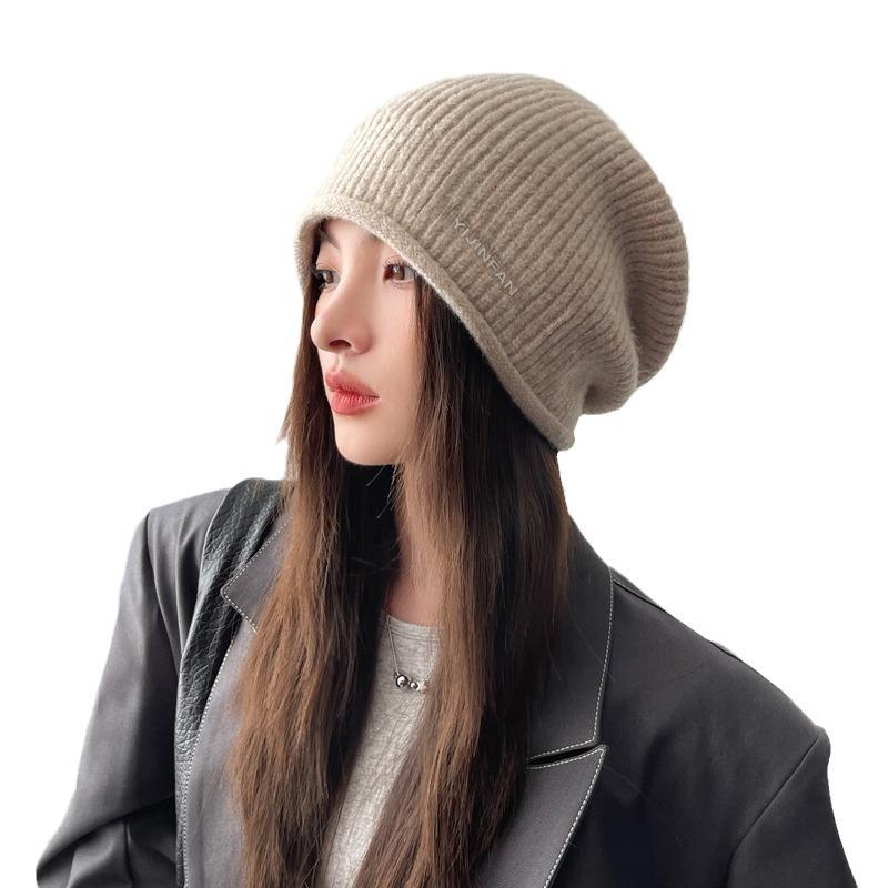 Hat for Women In Autumn and Winter Korean Style Versatile and Fashionable Rabbit Wool Knitted Wool Hat with Head Warm Ear Protection Curls Pile Hat