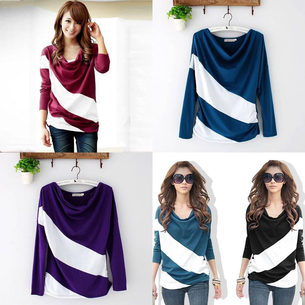 Women's Trendy Soft Batwing Long Sleeve Casual Blouse With Elegant Splicing Design