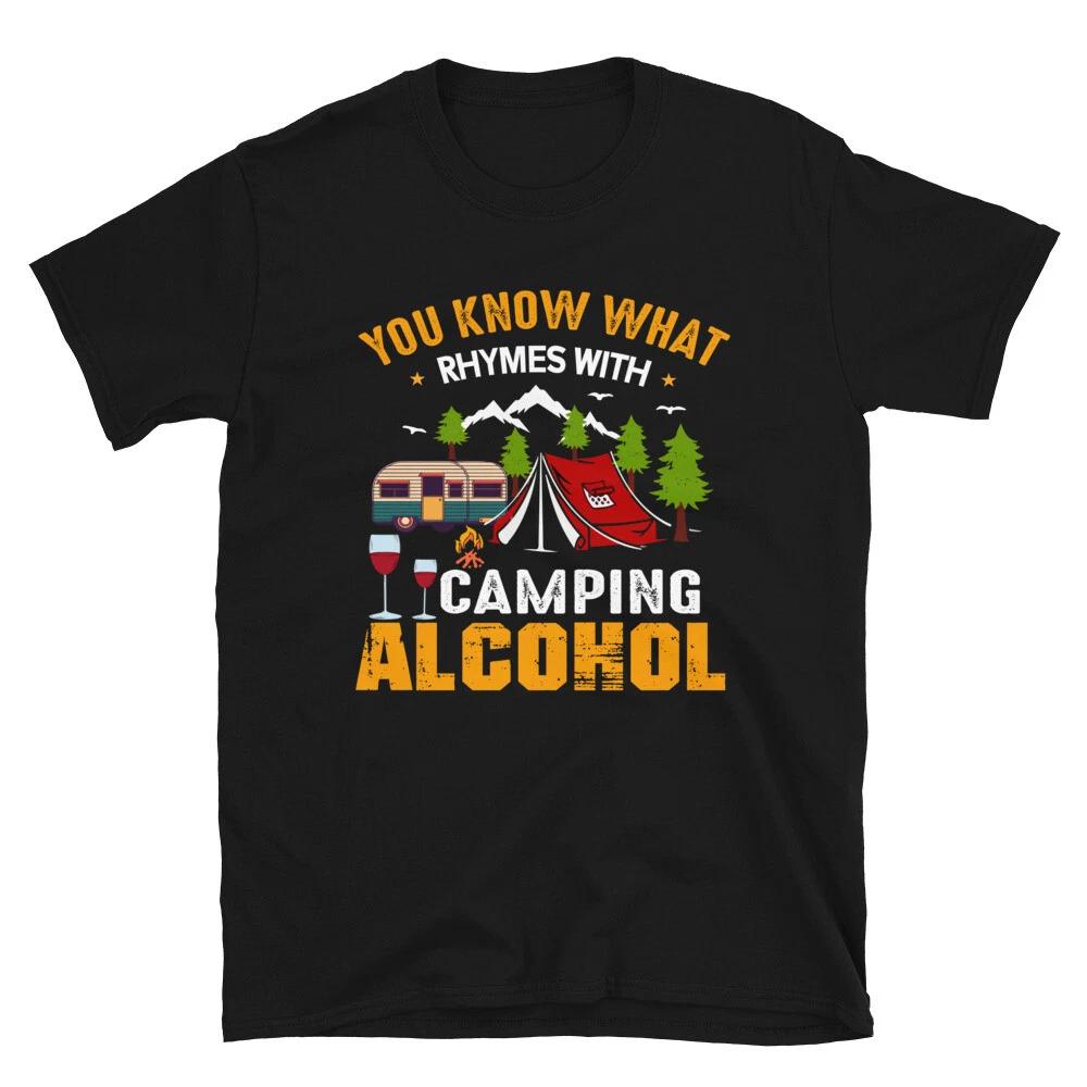 Camping & Alcohol Rhyme Vintage Design Camping Novelty T-Shirt XL