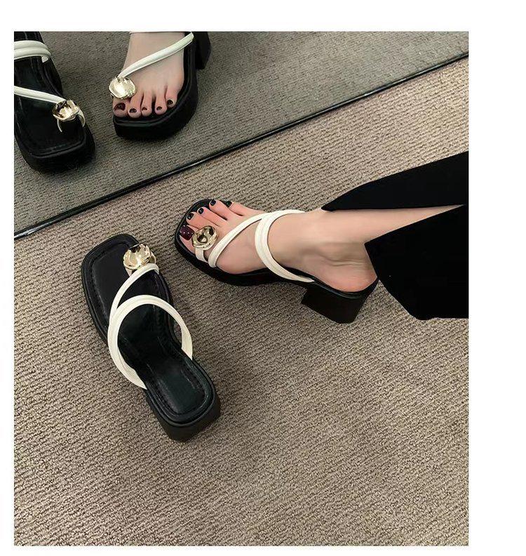 Damen Sandalen mit klobigem Absatz und Plateau, 2025 Neue Zwei-Wege Sommer-Strand-Slipper mit Zehensteg-Design.