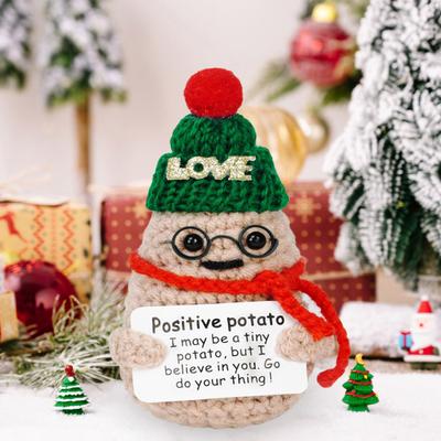 Christmas Crochet Positive Glasses Potato with Encouraging Card Emotional Support Handmade Knitting