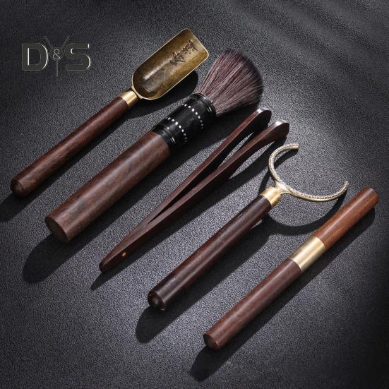 Heat Resistant 5Pcs/Set Tea Ceremony Accessories Anti Slip Wooden Convenient Chinese Gongfu Teaspoon Tea Tong Needle Set Tearoom Supplies