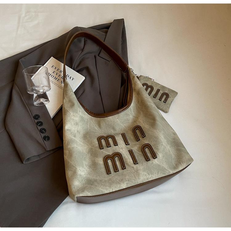 Retro Underarm Bag Women's 2025 New Fashion Casual Handbag Nature Letter Shoulder Tote Bag