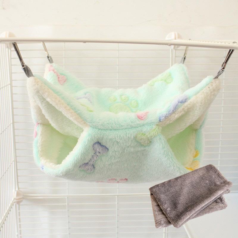 Gemütliche Doppellagen-Hängematte mit Blumenzweig für Gleithörnchen & kleine Haustiere - Plüsch-Samt Herbst/Winter-Bett