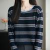 Navava Nk3218 Striped Point Round Neck Long Sleeve Knit Tee