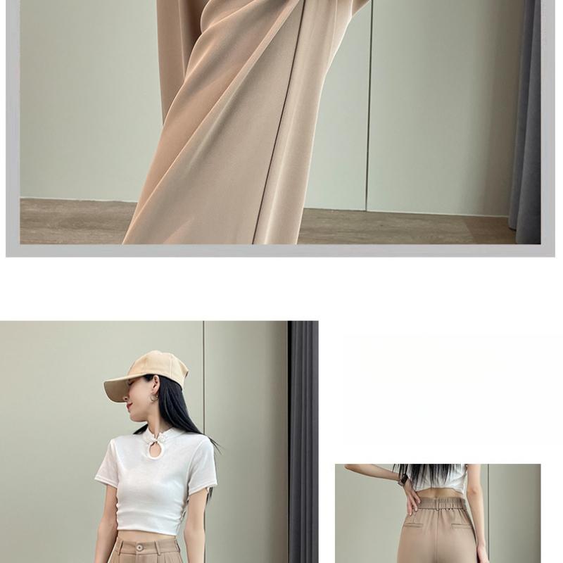 Wąskie drapowane spodnie szyfonowe Spodnie z szerokimi nogawkami dla kobiet Plus size Wysoki stan Jedwab lodowy Proste nogawki Wszechstronne spodnie garniturowe Cienkie letnie