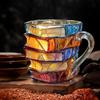 Painted Book Mug Novelty Coffee Mugs, 3D Handcrafted Painted Book Mug,Novelty Stained Glass Stacked Books Coffee Cup, for Readers Literature Lovers