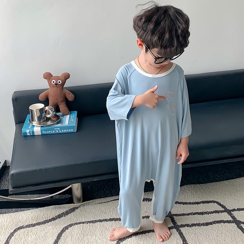 Boys' Spring & Autumn Modal Pajamas - Short-Sleeve Cartoon Sleep Bag for Baby Boys