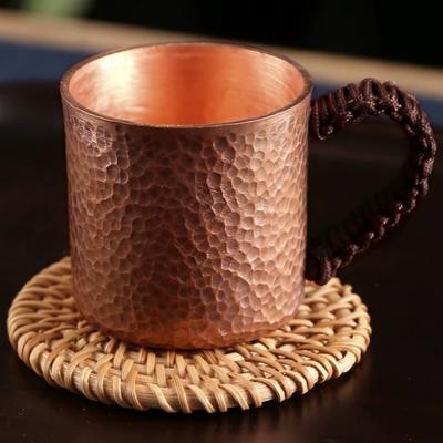 Vintage Reinkupferbecher, Hämmertextur Geflochtener Griff 100 ml Frühstücksmilch-Kaffeetasse, Handgefertigter Teetumbler Trinkgeschirr Tischgeschirr