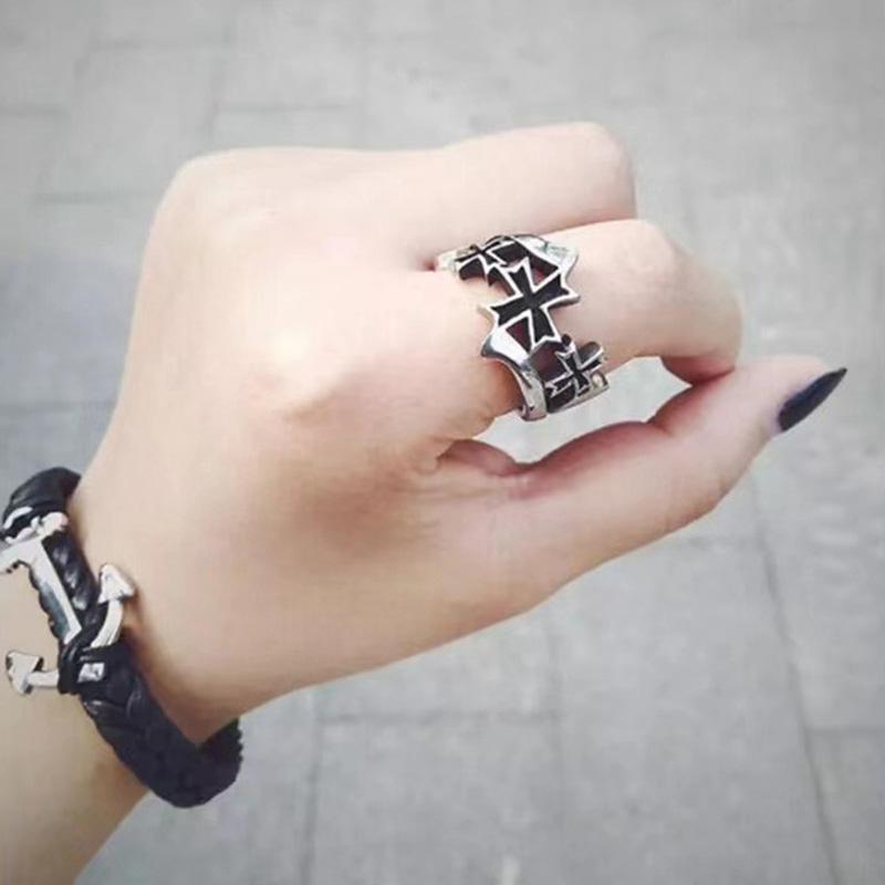 Retro Triple Cross Ring For Men Punk Gothic Rock Hiphop Adjustable Ring Handmade Unisex Zircon Bikers Accessories Lovers Gift