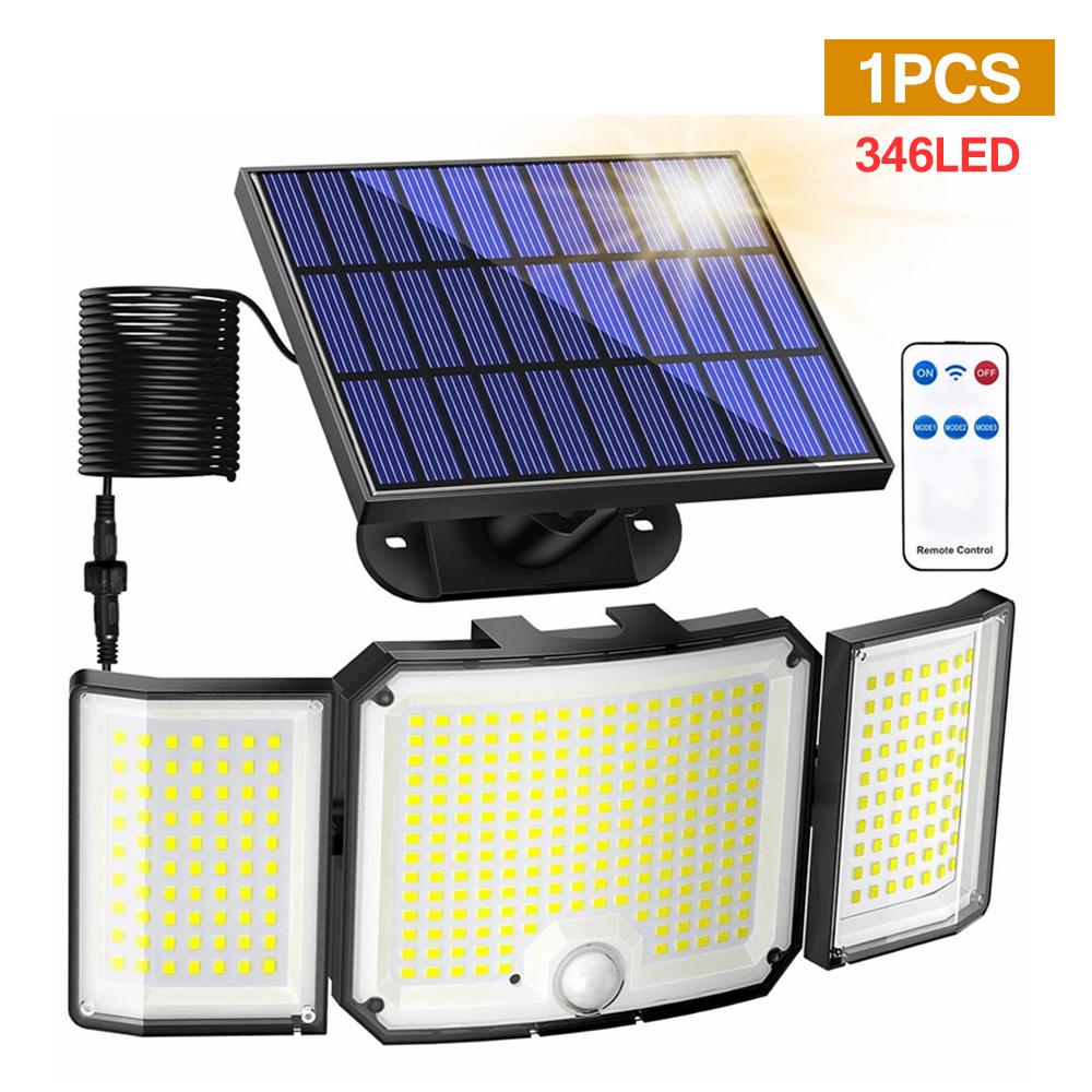 

348Led Солнечная Лампа Уличная Охранная Лампа С Датчиком Движения Водонепроницаемый 346Led Мощный Прожектор Солнечный Для Сада Гаража