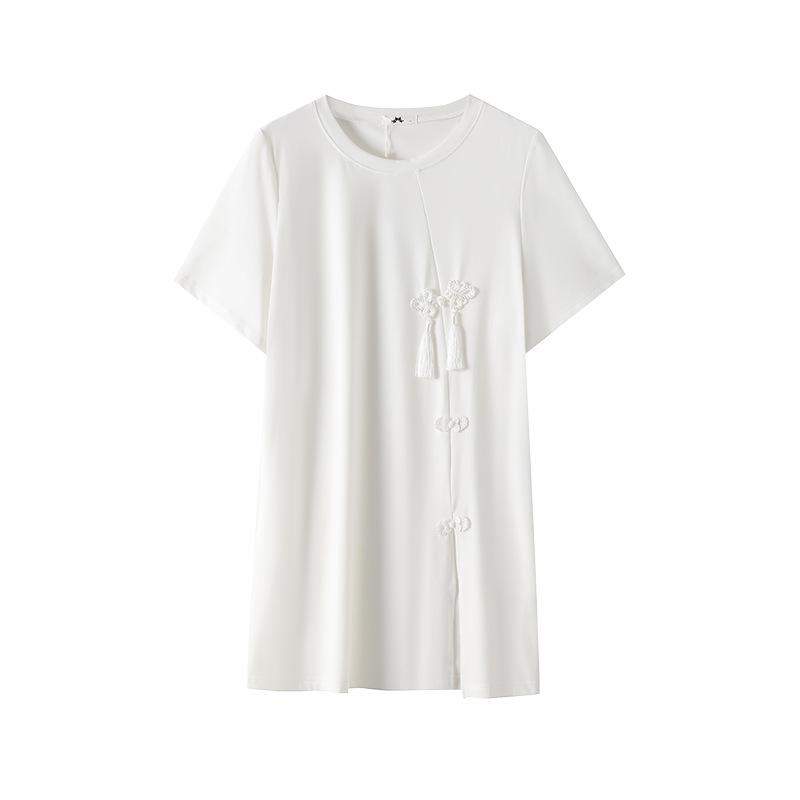 Deformation Strategy Plus Size Retro Chinese Republic Style Women's Long T-shirt, Short Sleeve, Summer