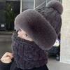Knitted hat scarf mask integrated hat women's winter cycling windproof plush warm wool hat