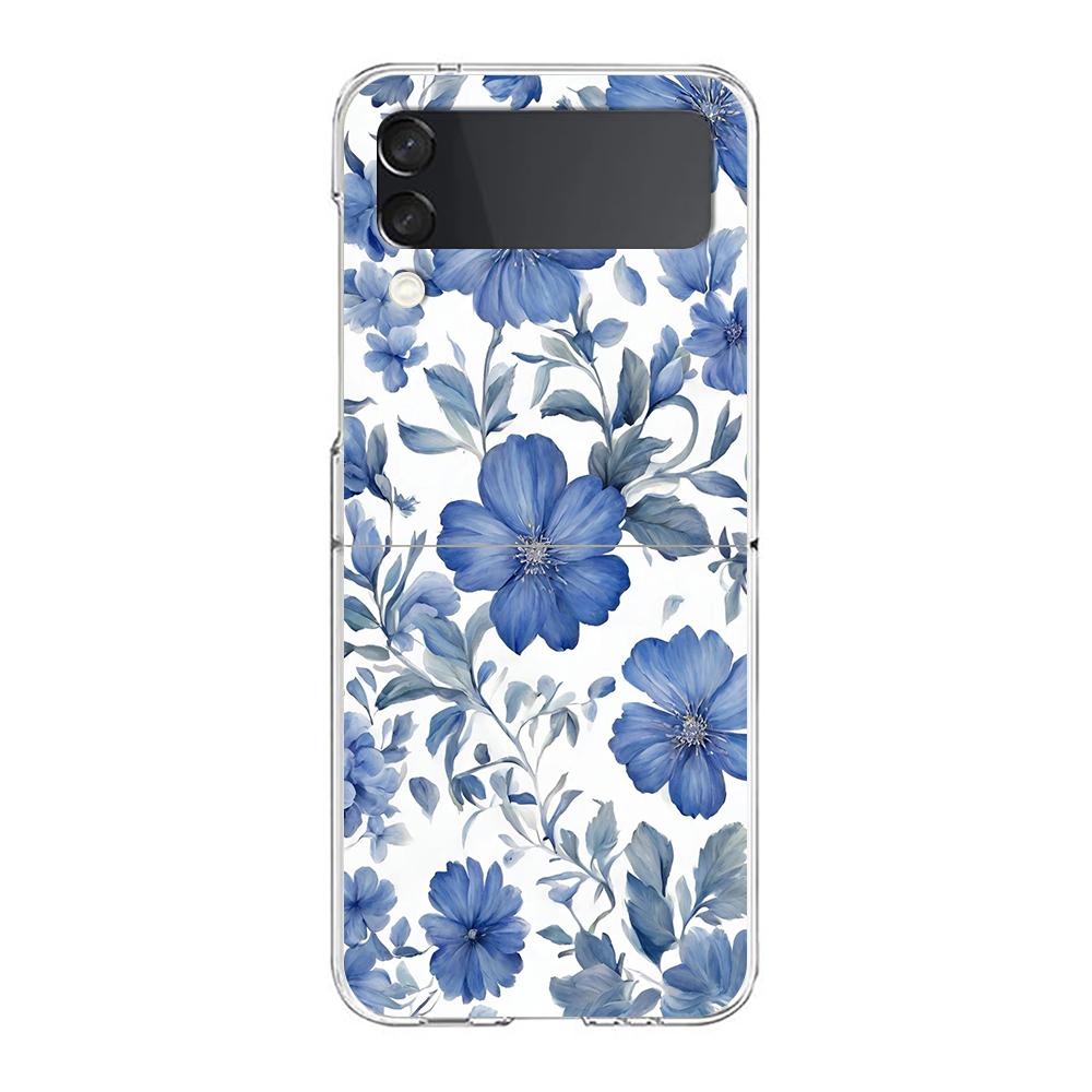 Transparent Phone Case For Samsung Galaxy Z Flip 3 4 5 6 7 Hard Folding PC Z Flip3 Flip4 Cover Stylish Flower Patterned Design
